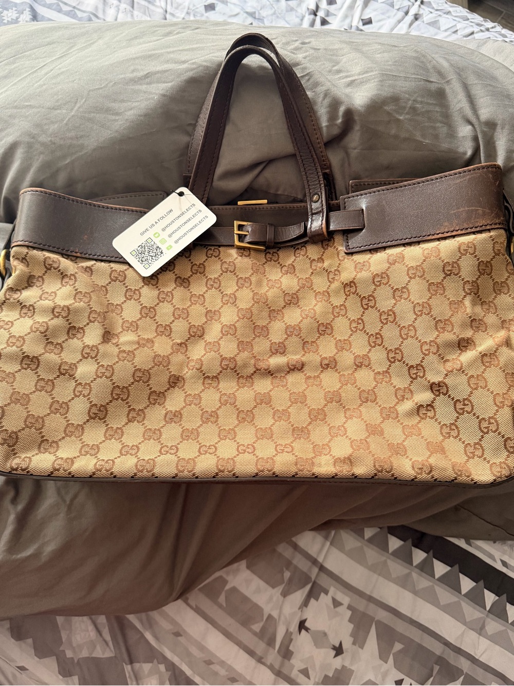 Vintage Gucci canvas belted tote